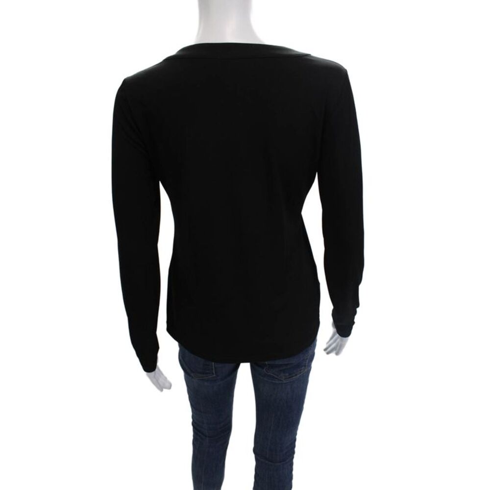 Calvin Klein Womens Basic Black Cotton Cashmere Long Sleeve Blouse Size XS - Picture 3 of 6